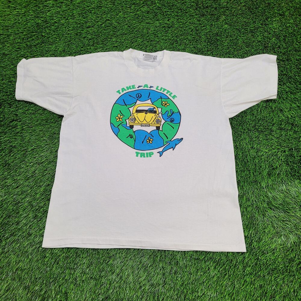 Vintage 1996 Peace on Earth Dolphin Hippie Shirt XL 23x26 White